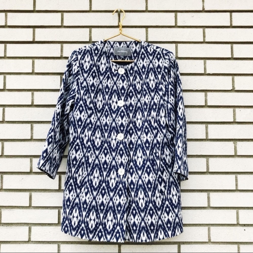 Johnston & Murphy Blue White Ikat Print Cotton Jacket Coatigan Medium